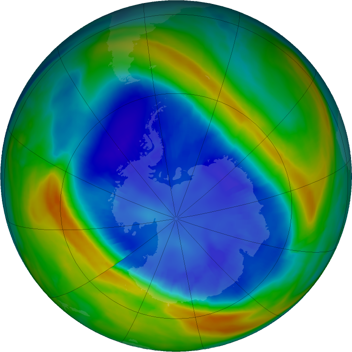Antarctic ozone map for 01 September 2016